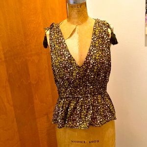 J Crew floral tassel tie top